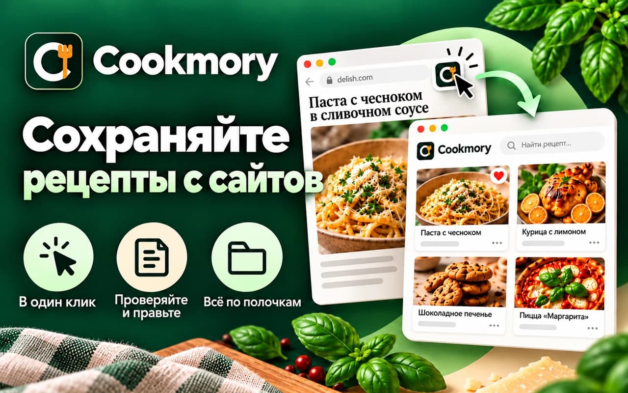 Экран импорта рецепта по ссылке в русской версии Cookmory перед проверкой и сохранением
