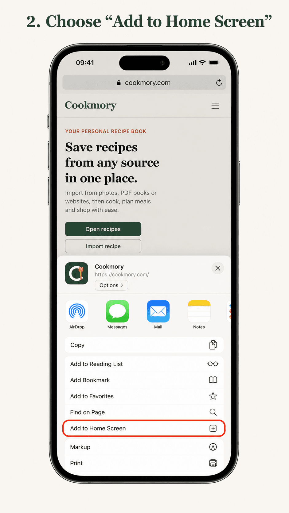Choose “Add to Home Screen”.