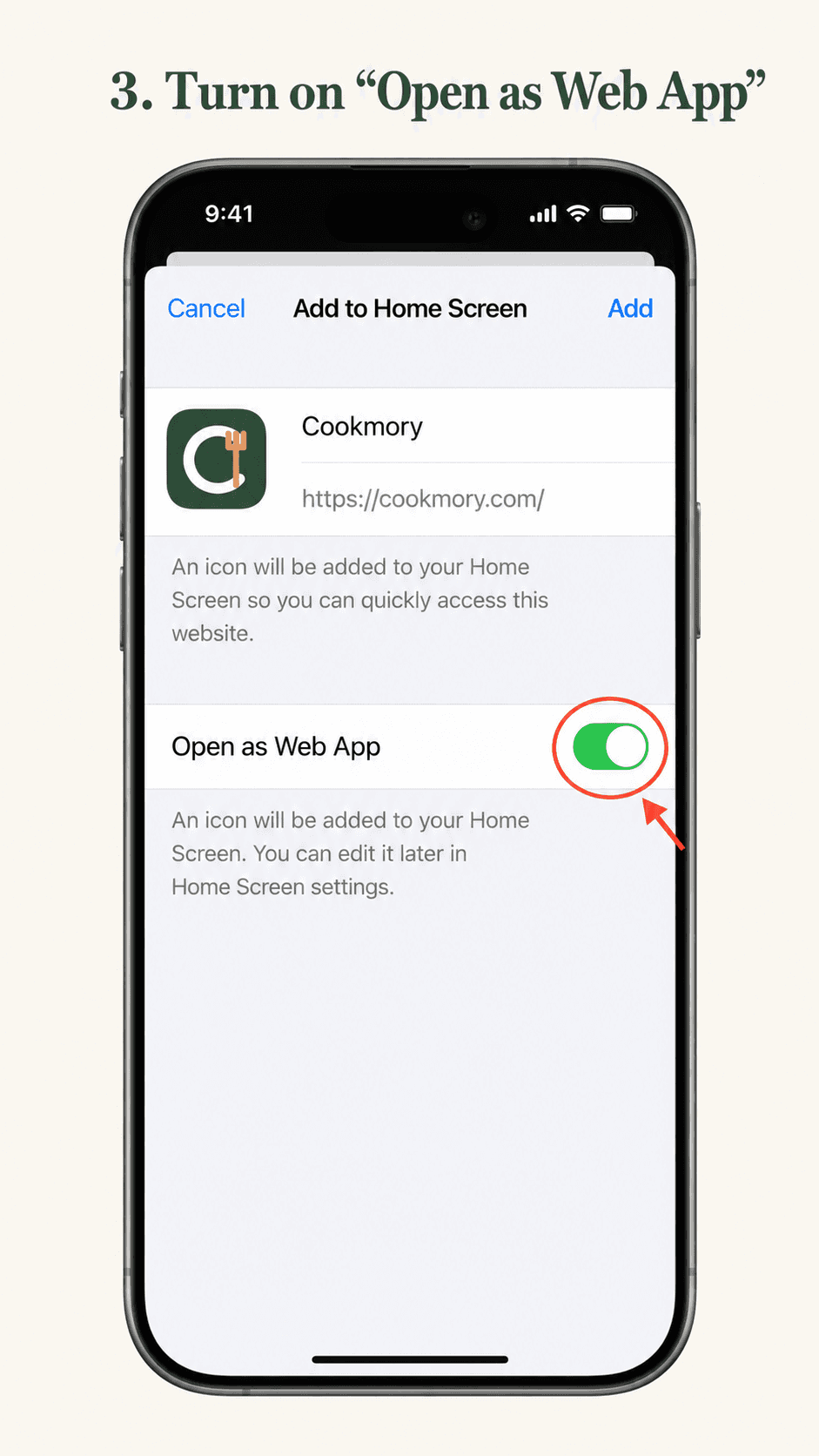 Turn on “Open as Web App”.
