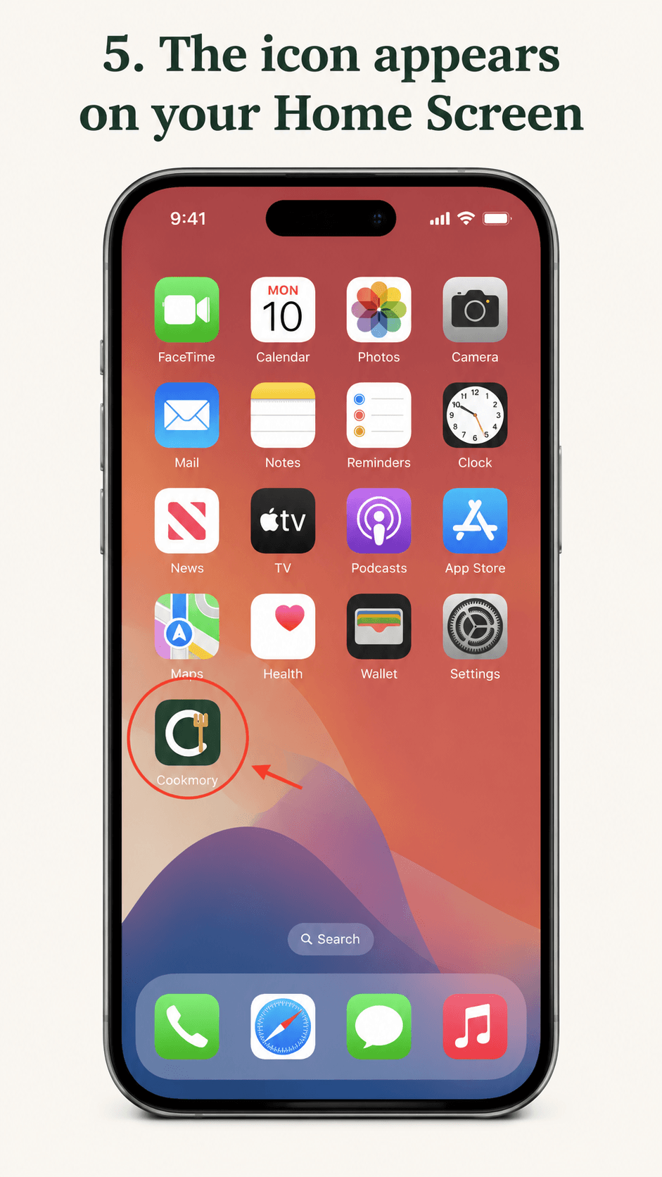 The Cookmory icon will appear on your Home Screen.